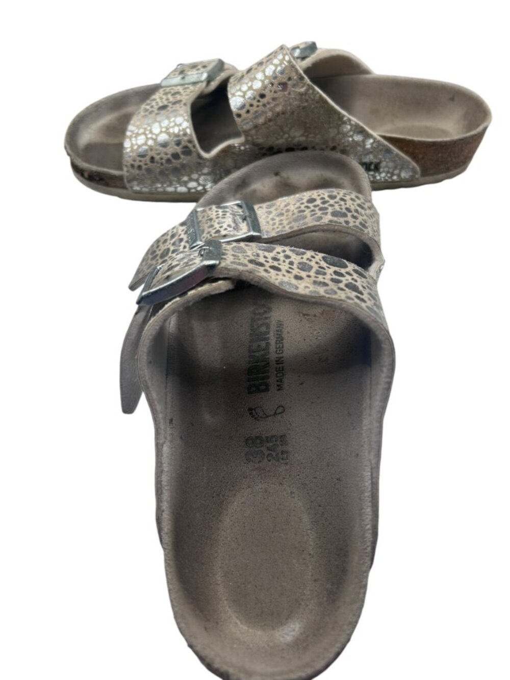 Birkenstock Arizona Stone Silver Metallic Sandals 38 AS IS - Picture 9 of 10